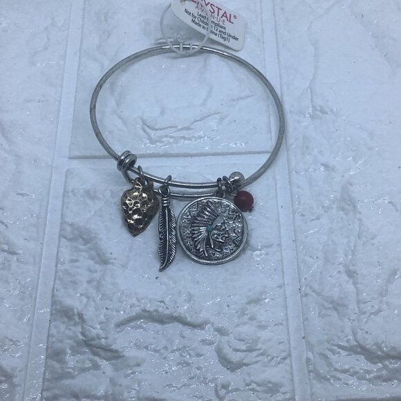Bangle Wire Bracelet Indian man Charm and Red Bead Silver Tone Women’s - Picture 7 of 7